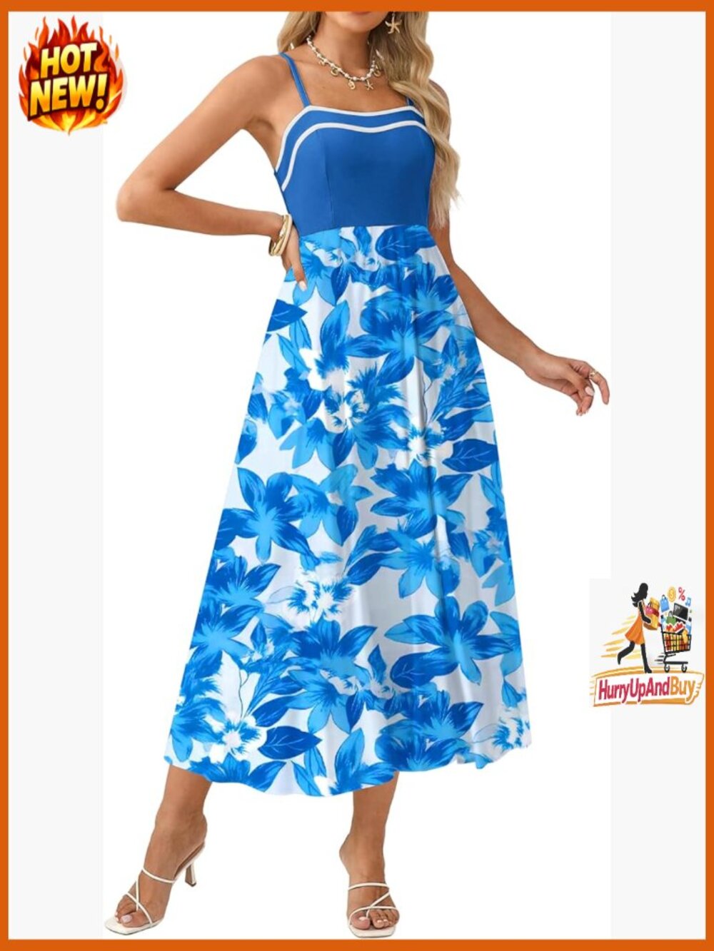 Floral Maxi Dress with Pockets A-Line Spaghetti Strap Summer Casual Chic